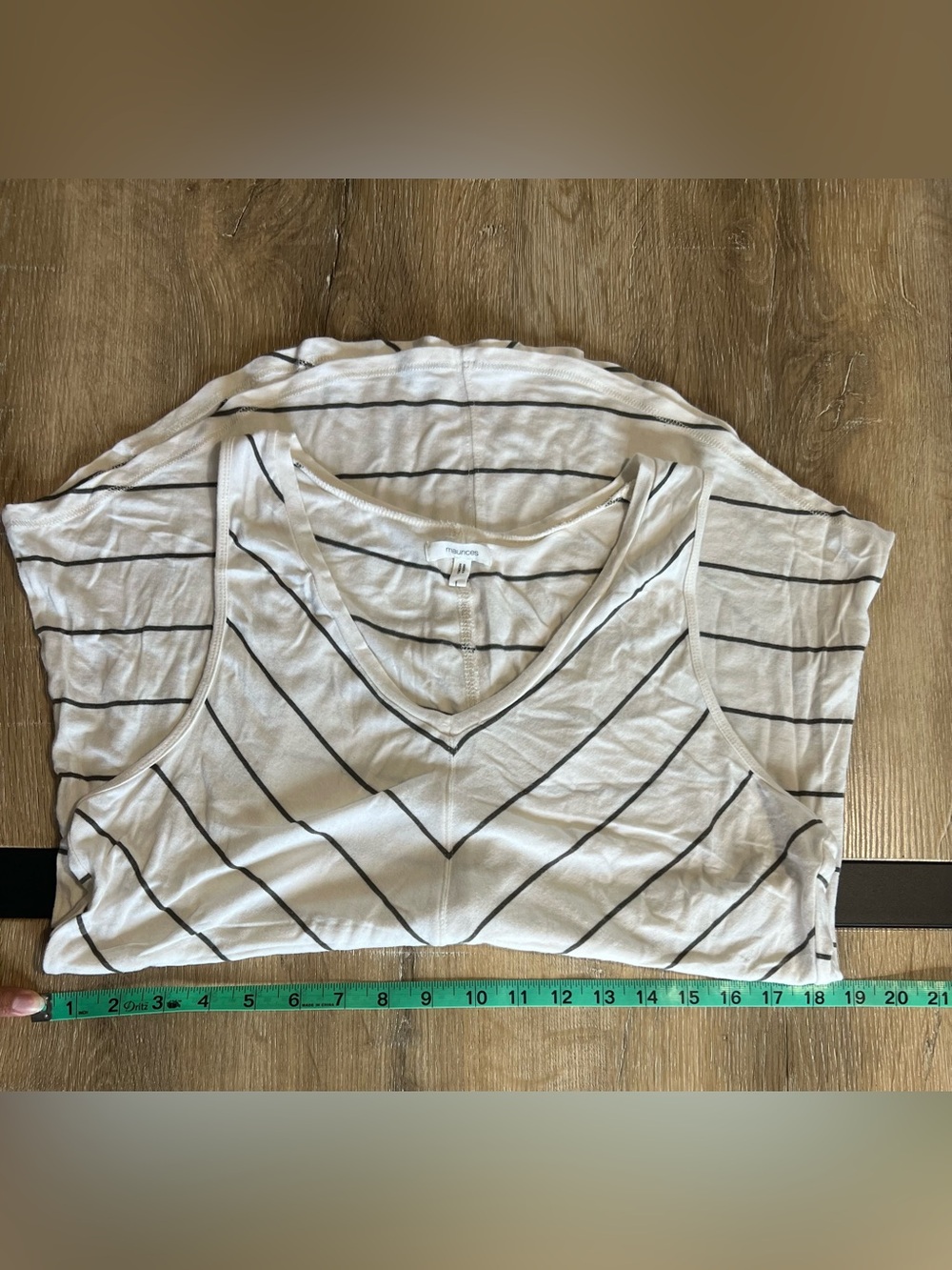 Maurices White and Dark Olive Chevron Style Striped V-Neck Tank